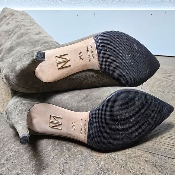 Tamara Mellon Icon 75 Knee High Nappa Suede Heeled Slouch Boot in Moss Gray - Picture 7 of 14